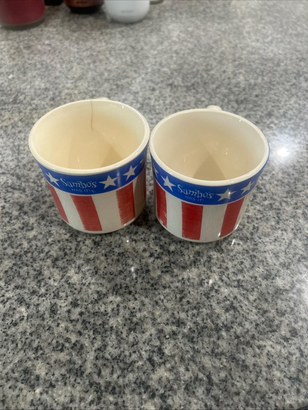 Sambo's Patriotic Red & White Stripe Ceramic Mug Set - Blue Star Band